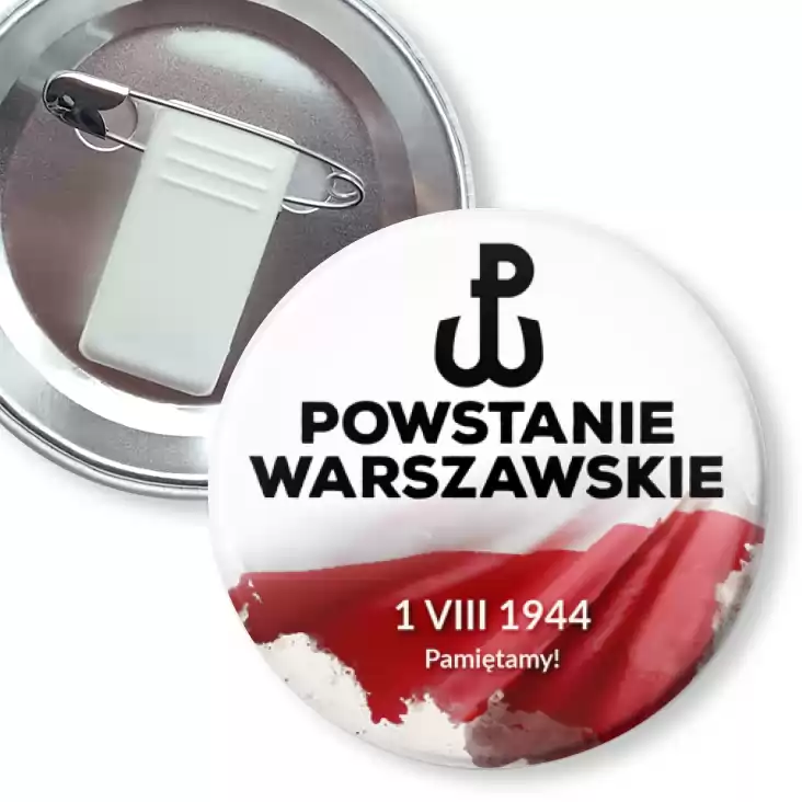 przypinka z żabką i agrafką Powstanie Warszawskie flaga Polski
