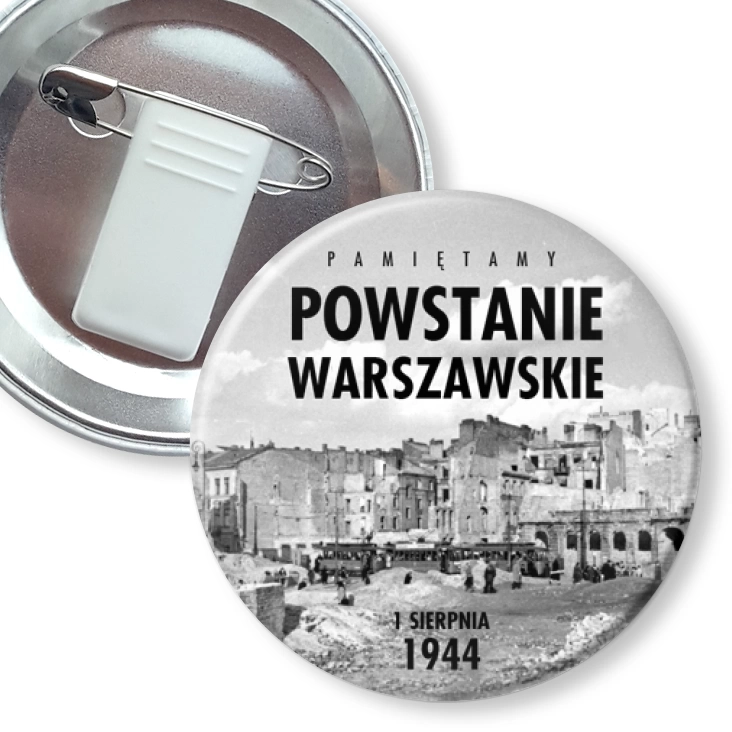 przypinka z żabką i agrafką Powstanie Warszawskie stare zdjęcie