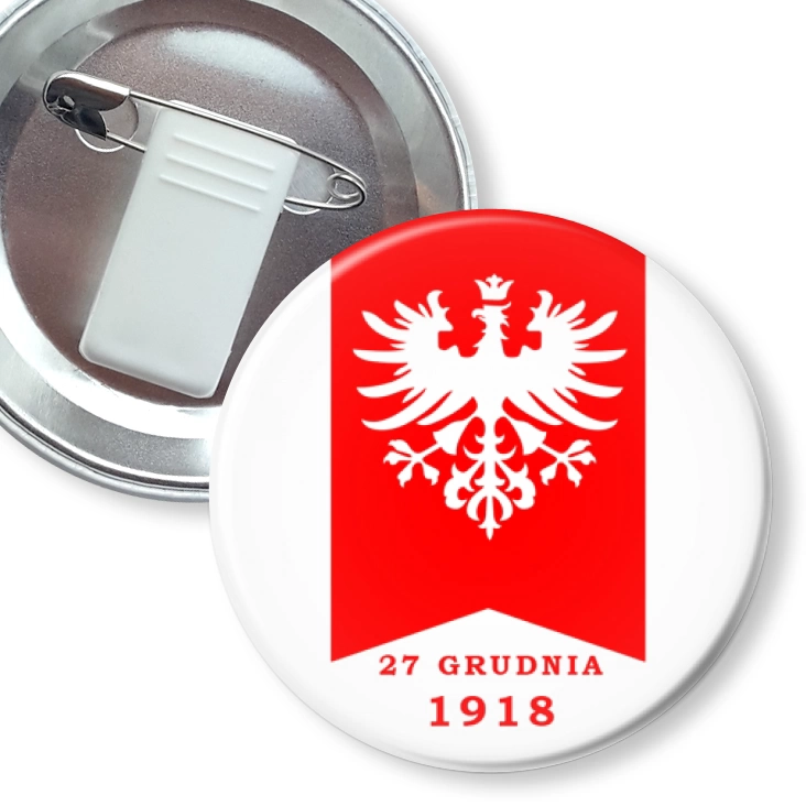 przypinka z żabką i agrafką Powstanie Wielkopolskie Proporzec z datą