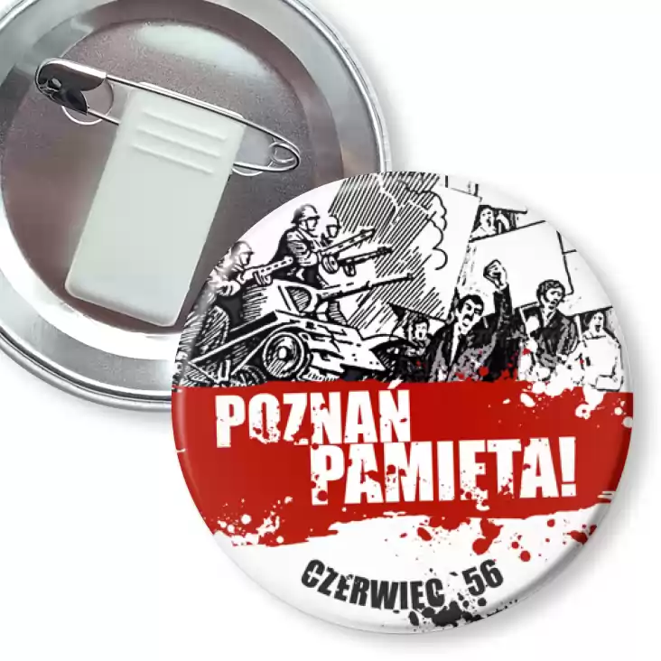 przypinka z żabką i agrafką Poznań pamięta Czerwiec 56