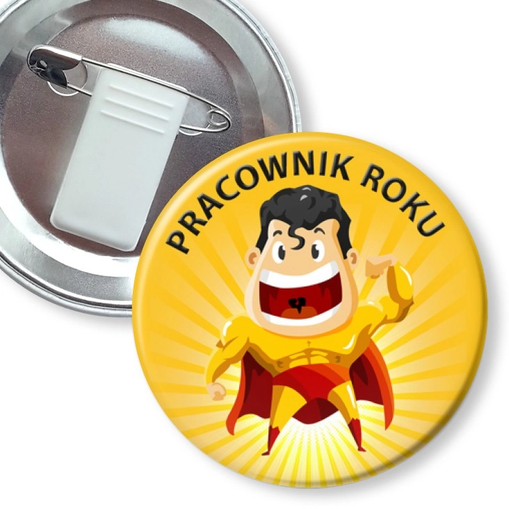 przypinka z żabką i agrafką Pracownik roku superman