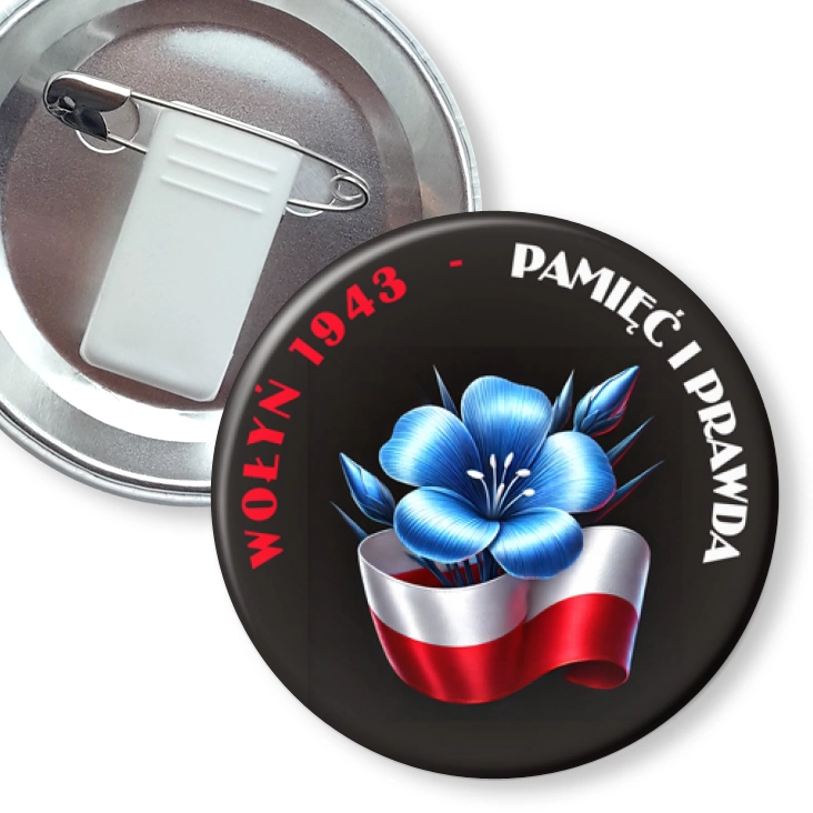 przypinka z żabką i agrafką Prawda i pamięć Wołyń