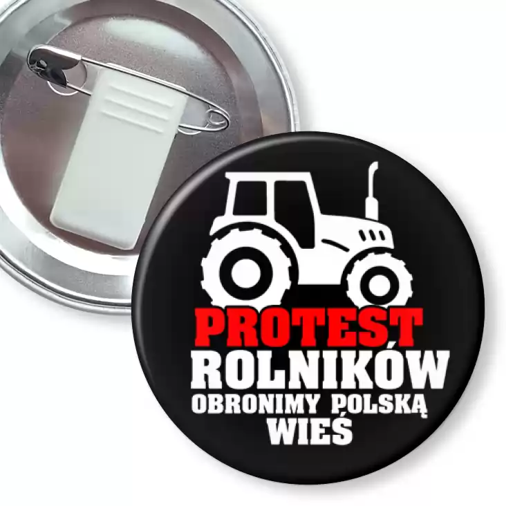 przypinka z żabką i agrafką Protest rolników Obronimy polską wieś