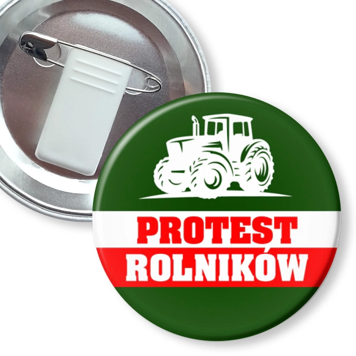 przypinka z żabką i agrafką Protest rolników z ciągnikiem