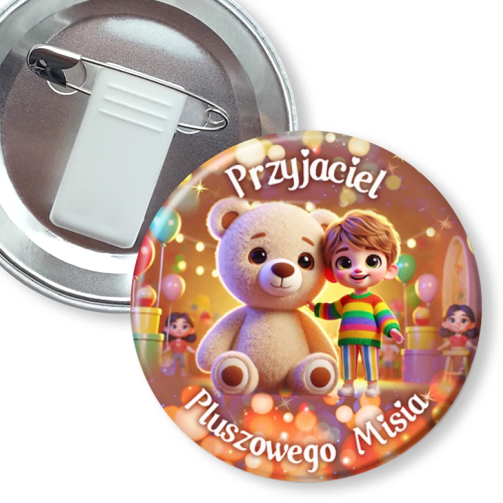 przypinka z żabką i agrafką Przyjaciel pluszowego misia dziecko z misiem