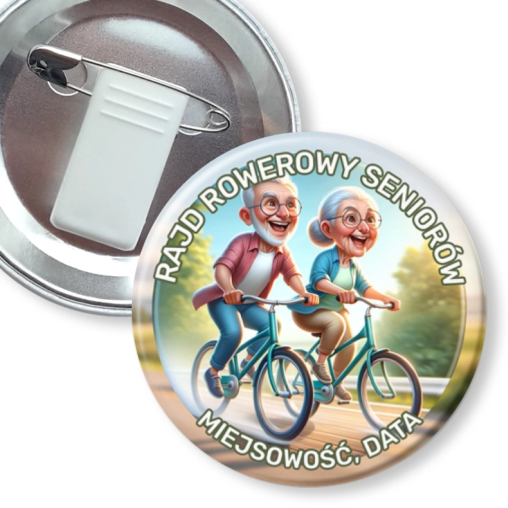przypinka z żabką i agrafką Rajd rowerowy seniorów