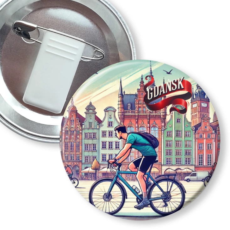 przypinka z żabką i agrafką Rowerzysta Gdańsk
