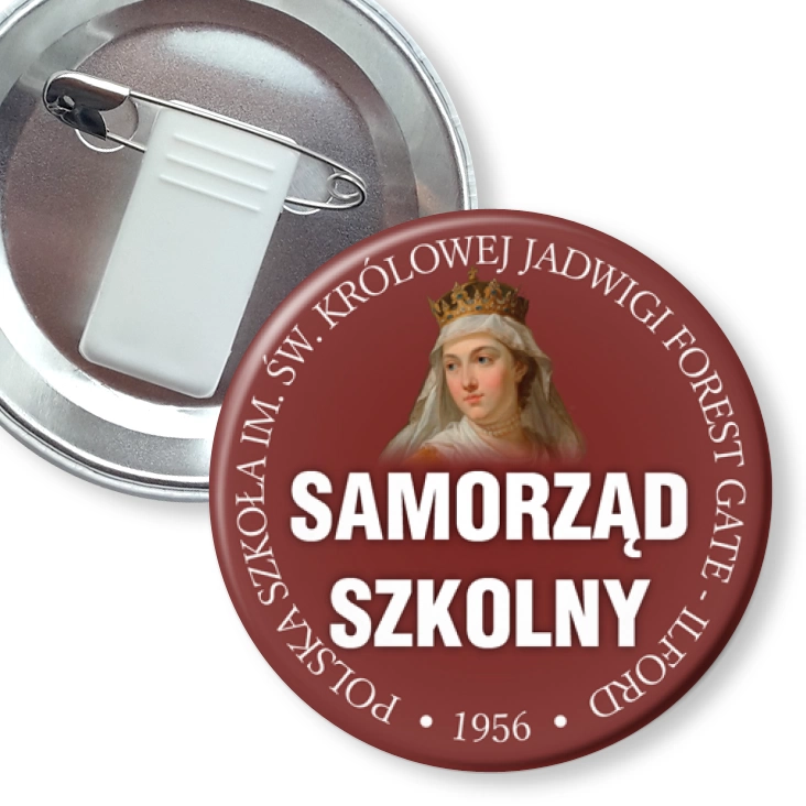 przypinka z żabką i agrafką Samorząd Szkolny Szkoła Ilford