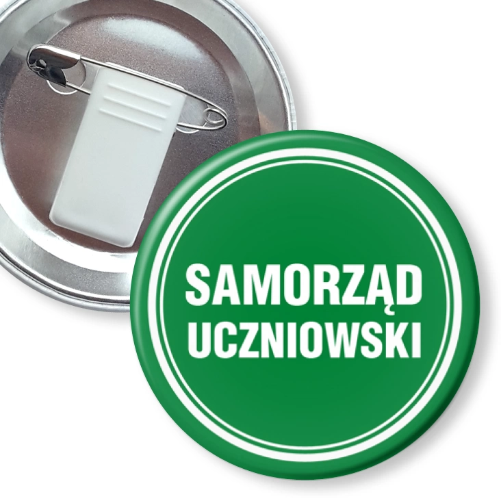 przypinka z żabką i agrafką Samorząd uczniowski zielony