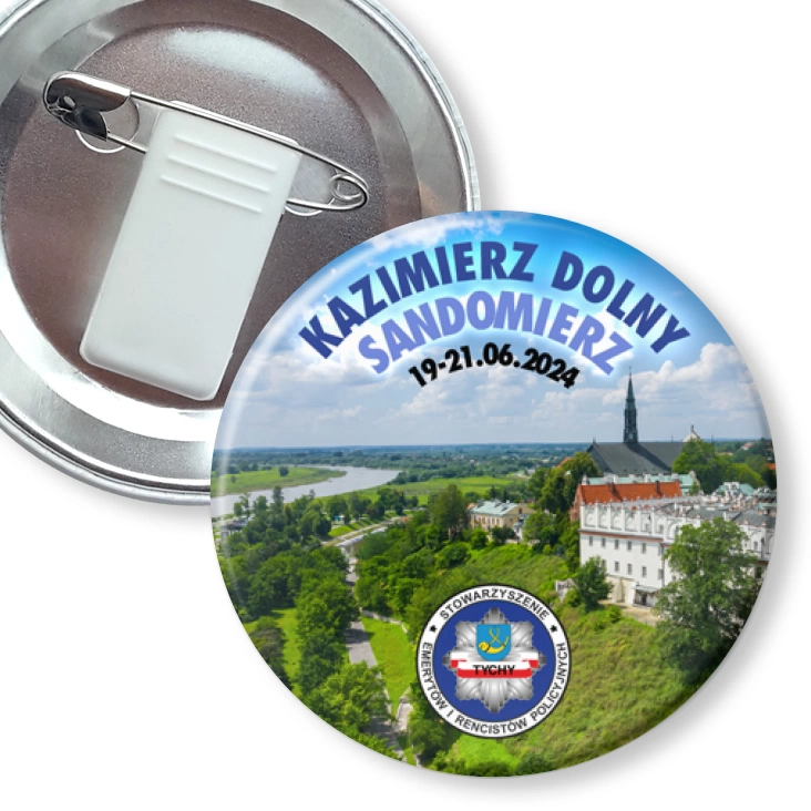 przypinka z żabką i agrafką Sandomierz i Kazimierz Dolny 2024