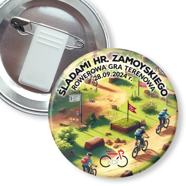 przypinka z żabką i agrafką Śladami hr. Zamoyskiego - rowerowa gra terenowa