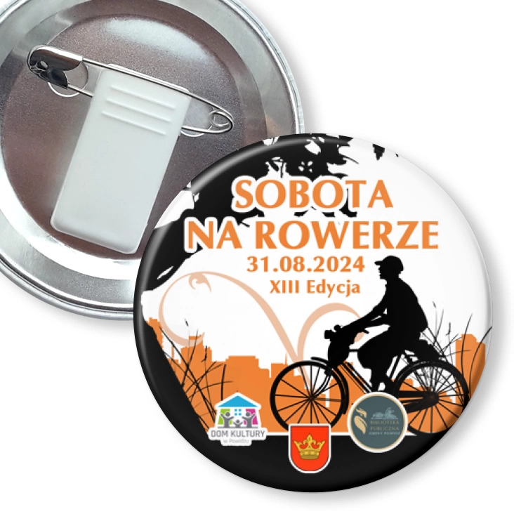przypinka z żabką i agrafką Sobota na rowerze w Powidzu