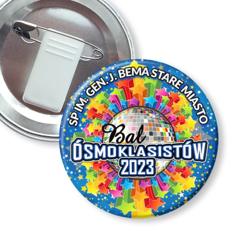 przypinka z żabką i agrafką SP Stare Miasto Bal Ósmoklasistów 2023