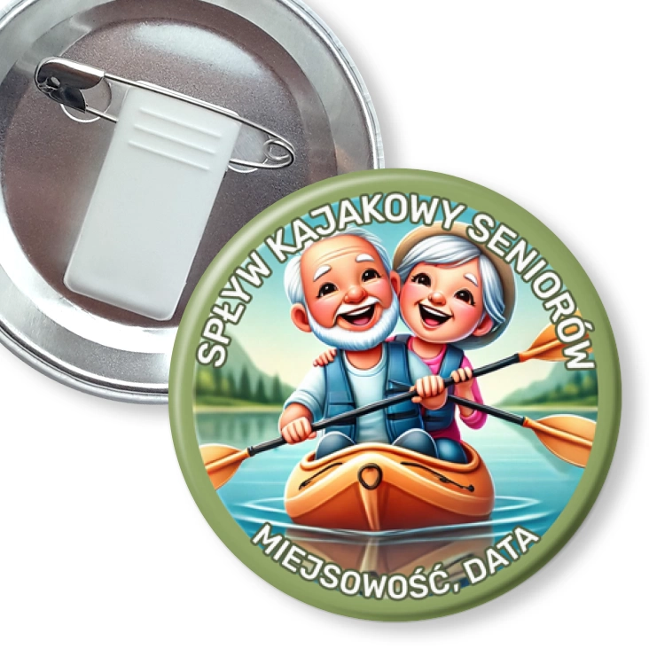 przypinka z żabką i agrafką Spływ kajakowy seniorów