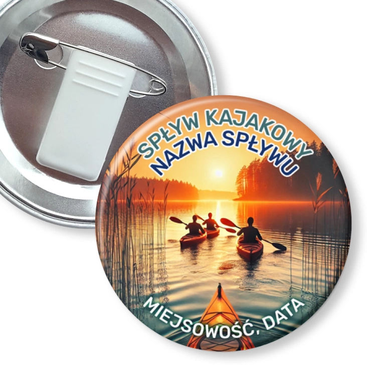 przypinka z żabką i agrafką Spływ kajakowy zachód słońca