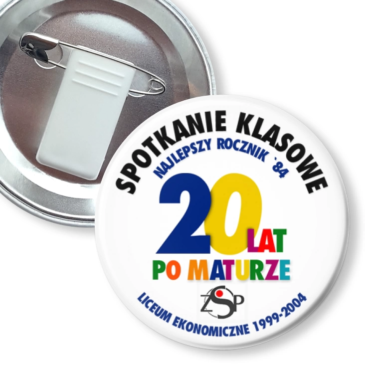 przypinka z żabką i agrafką Spotkanie klasowe 20 lat po maturze