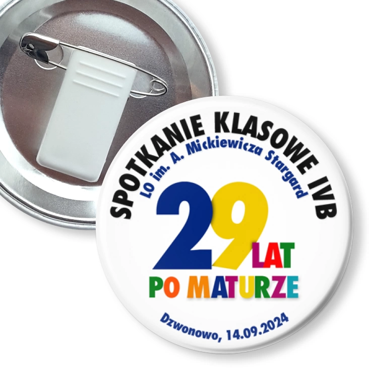 przypinka z żabką i agrafką Spotkanie klasowe IVB LO Stargard