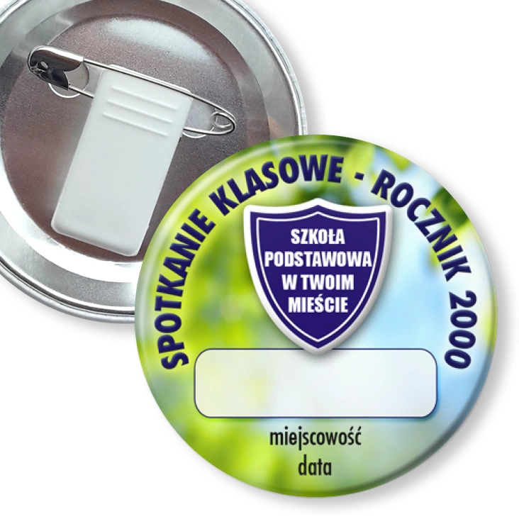 przypinka z żabką i agrafką Spotkanie klasowe rocznik