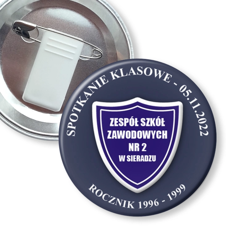 przypinka z żabką i agrafką Spotkanie Klasowe SZS nr 2 w Sieradzu