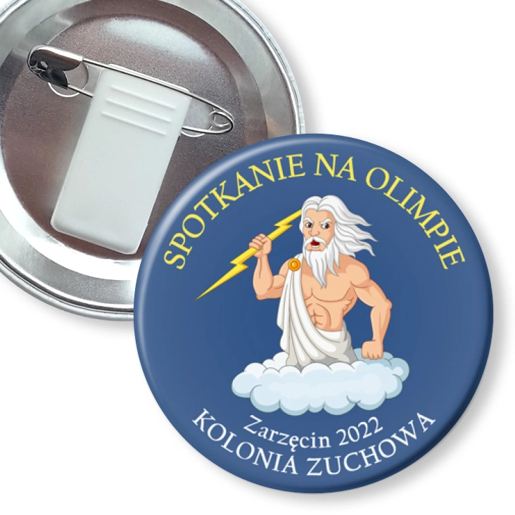 przypinka z żabką i agrafką Spotkanie na Olimpie Kolonia Zuchowa