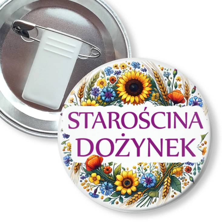 przypinka z żabką i agrafką Starościna dożynek kwiaty polne