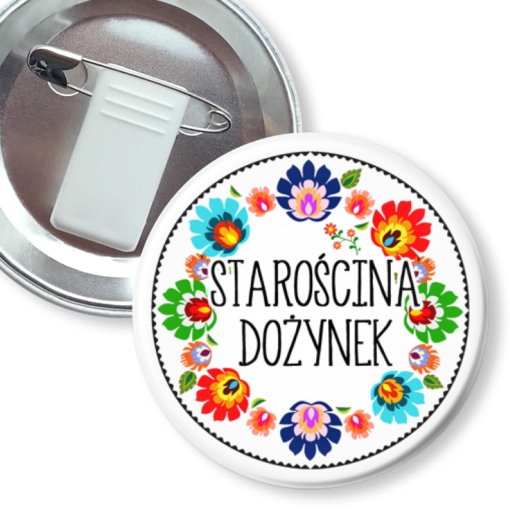 przypinka z żabką i agrafką Starościna Dożynek wzór łowicki