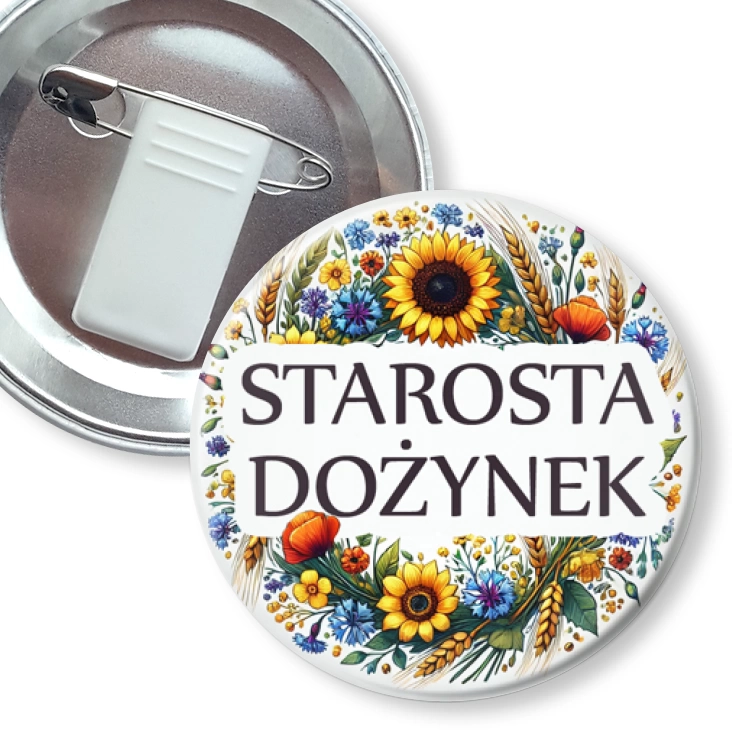przypinka z żabką i agrafką Starosta dożynek kwiaty polne