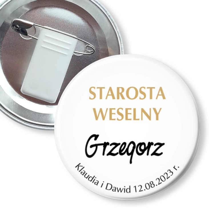 przypinka z żabką i agrafką Starostwa Weselny Grzegorz