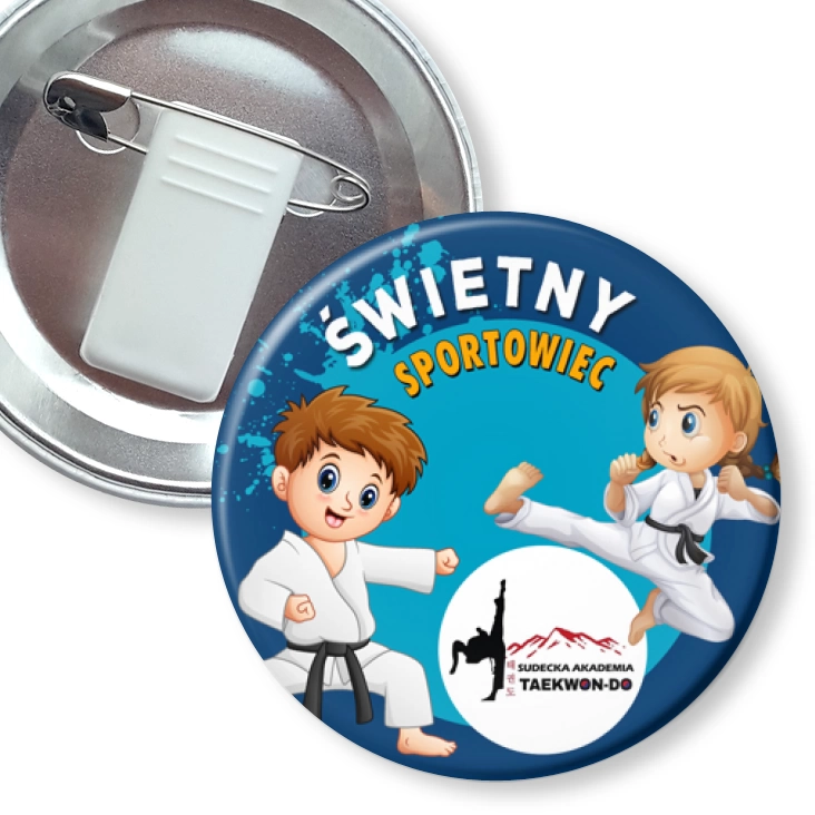przypinka z żabką i agrafką Studencka Akademia Taekwondo