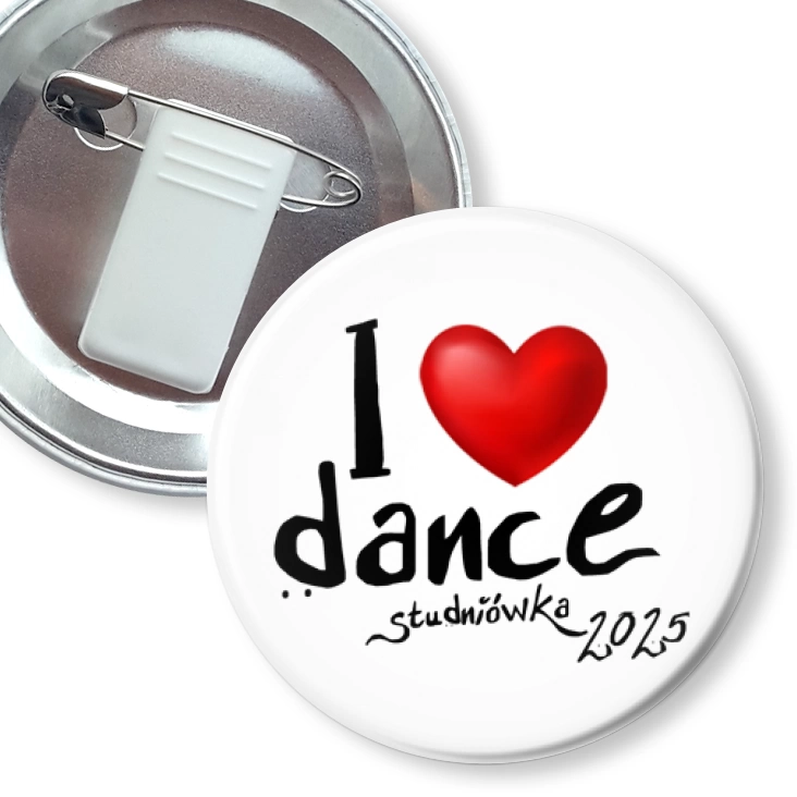 przypinka z żabką i agrafką Studniówka I love dance