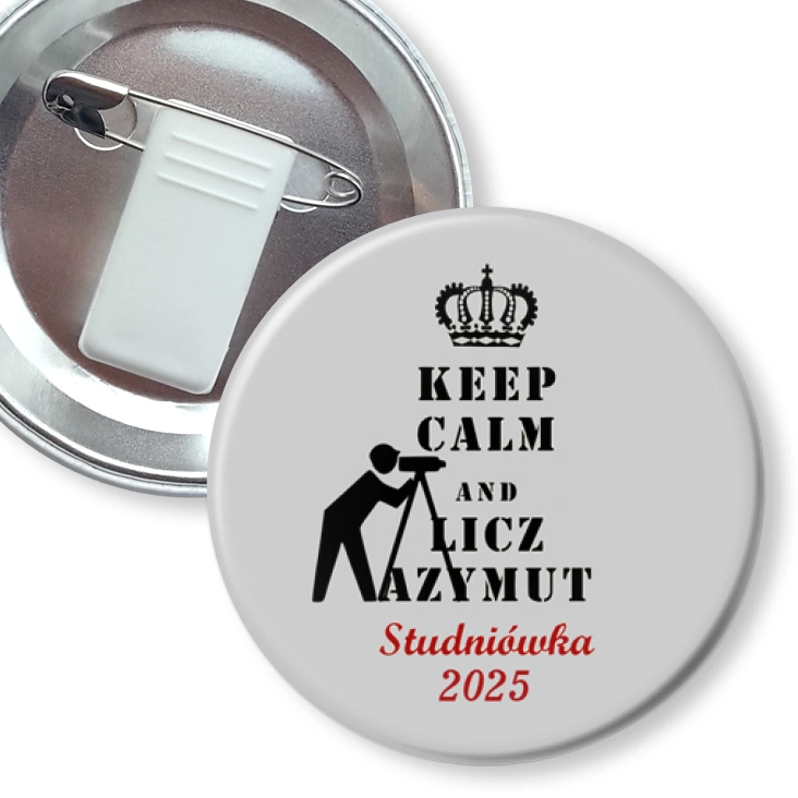 przypinka z żabką i agrafką Studniówka keep calm i licz azymut