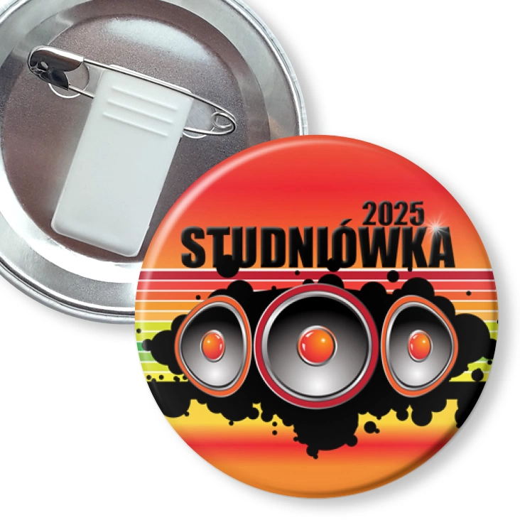 przypinka z żabką i agrafką Studniówka malinowa z głośnikami