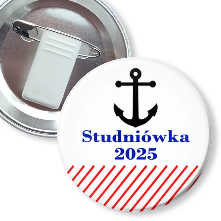 przypinka z żabką i agrafką Studniówka z kotwicą