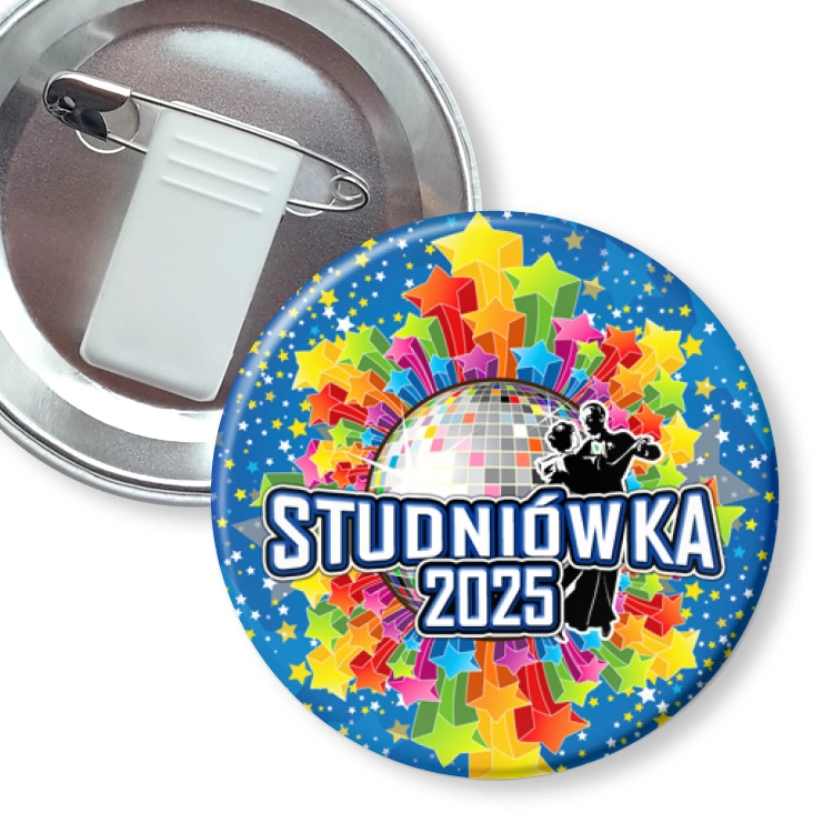 przypinka z żabką i agrafką Studniówka z kulą disco