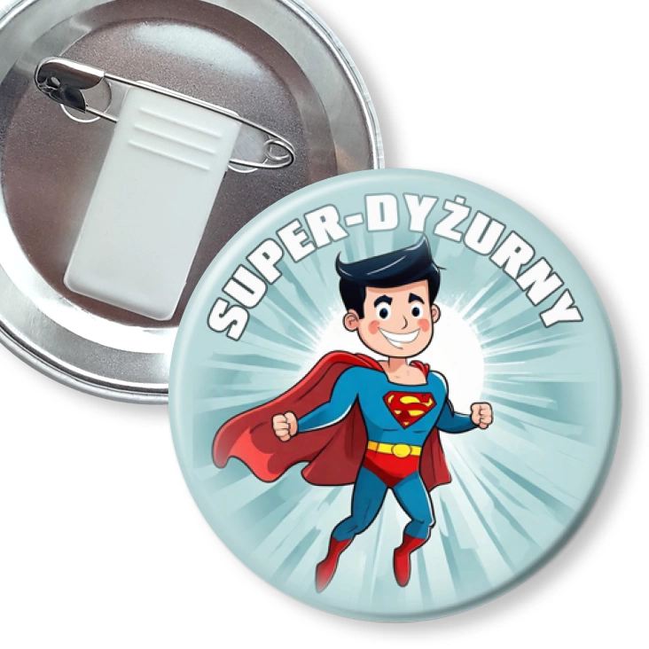 przypinka z żabką i agrafką Super dyżurny latający Superman