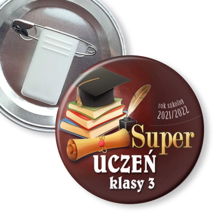 przypinka z żabką i agrafką Super uczeń klasy 3