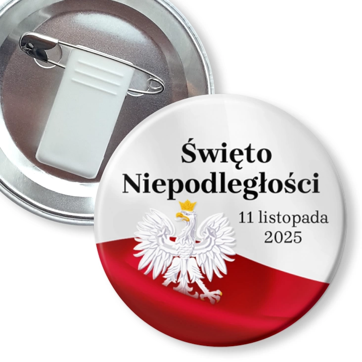 przypinka z żabką i agrafką Święto Niepodległości orzeł i flaga