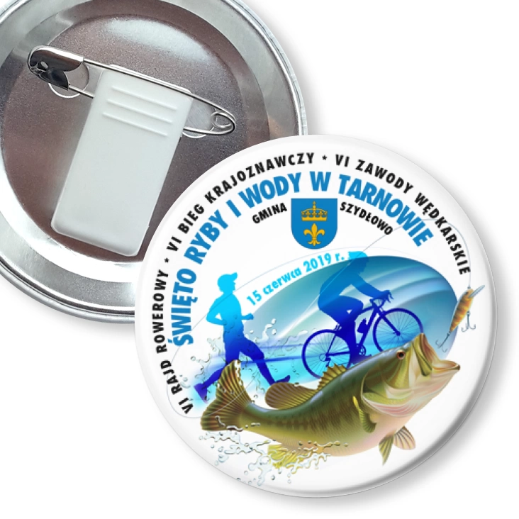 przypinka z żabką i agrafką Święto Ryby i Wody w Tarnowie