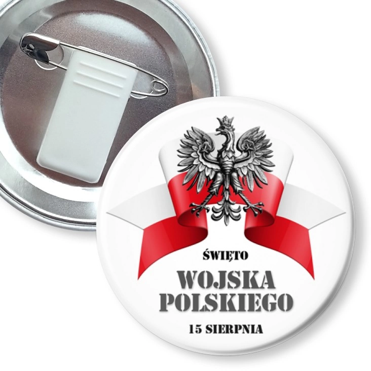 przypinka z żabką i agrafką Święto Wojska Polskiego z orzełkiem