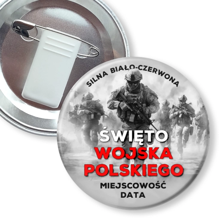 przypinka z żabką i agrafką Święto Wojska Polskiego Silna Biało-Czerwona