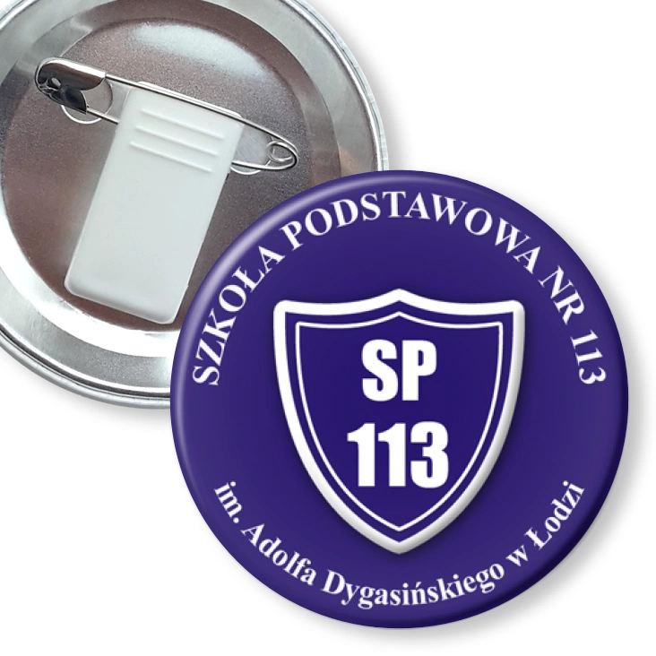 przypinka z żabką i agrafką Szkoła Podstawowa nr 113 w Łodzi