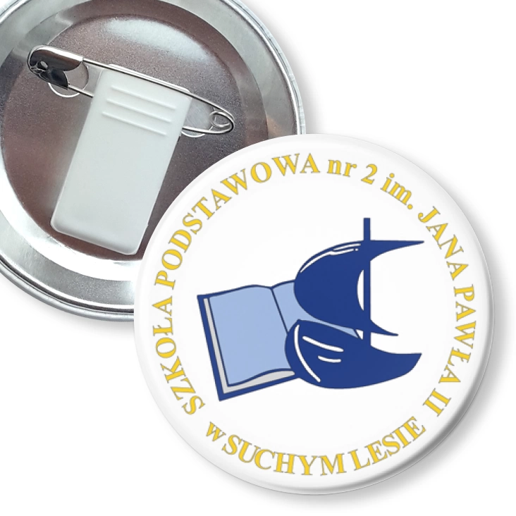 przypinka z żabką i agrafką Szkoła Podstawowa nr 2 w Suchym Lesie