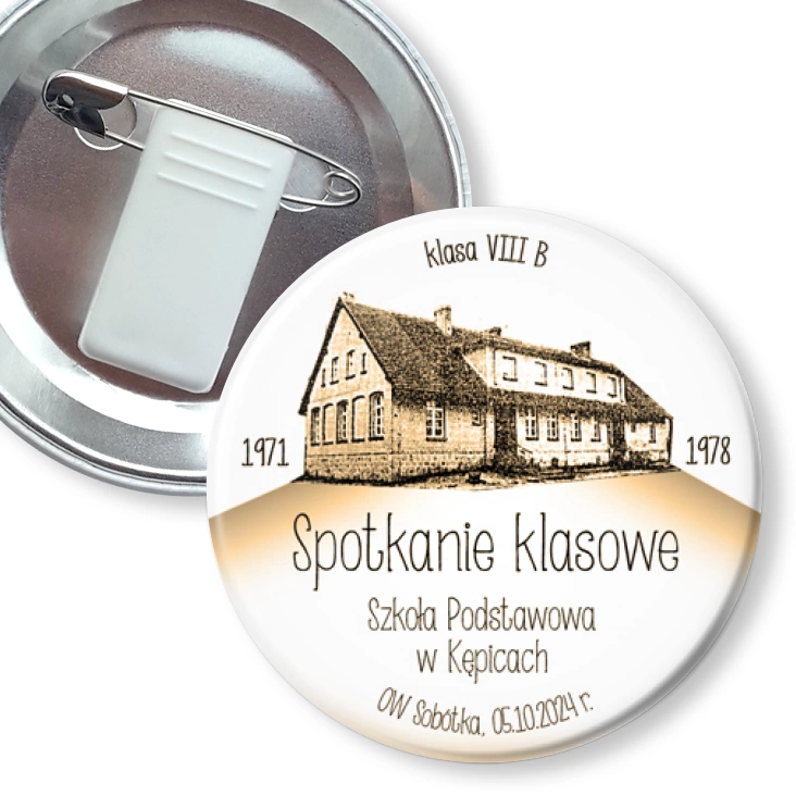 przypinka z żabką i agrafką Szkoła Podstawowa w Kępicach spotkanie klasowe