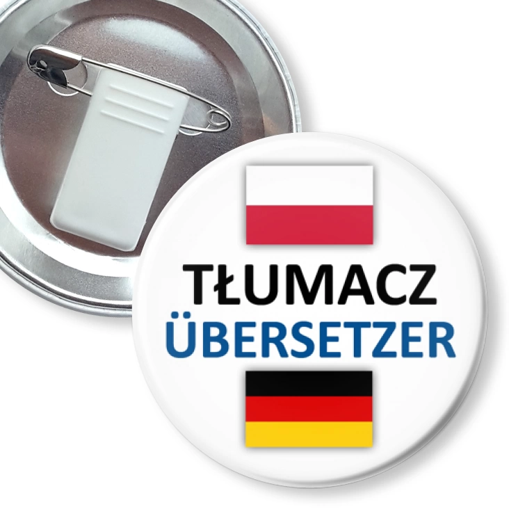 przypinka z żabką i agrafką Tłumacz polski niemiecki