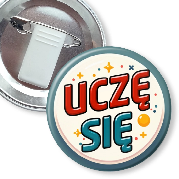 przypinka z żabką i agrafką Uczę się kolorowe litery
