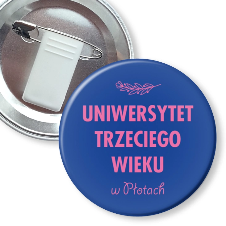 przypinka z żabką i agrafką Uniwersytet Trzeciego Wieku w Płotach