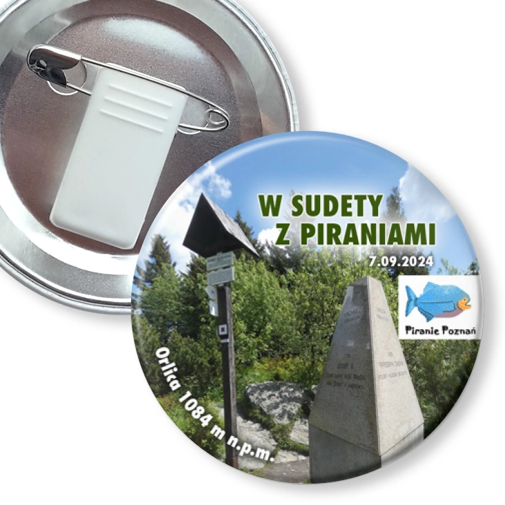 przypinka z żabką i agrafką W sudety z piraniami
