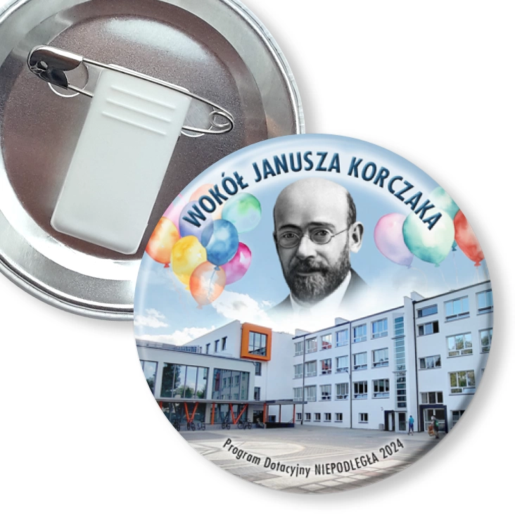 przypinka z żabką i agrafką Wokół Janusza Korczaka