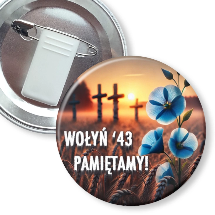 przypinka z żabką i agrafką Wołyń 43 pamiętamy