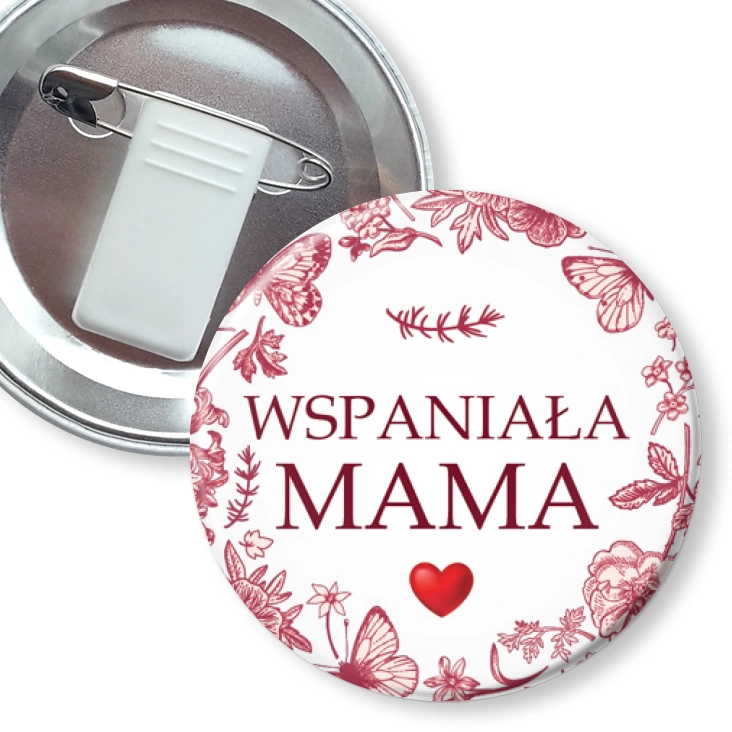 przypinka z żabką i agrafką Wspaniała Mama Dzień Matki